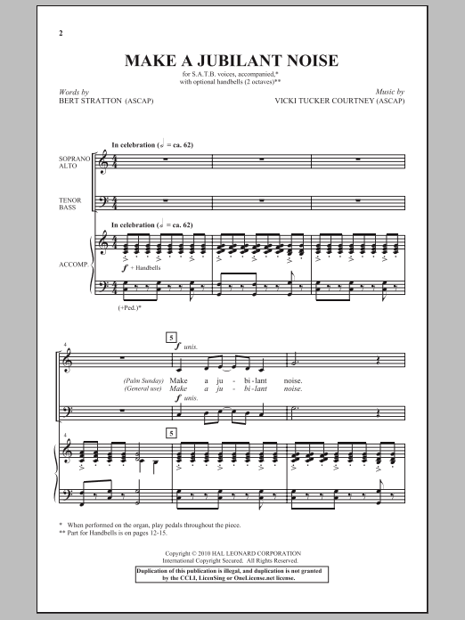 Learn to play Vicki Tucker Courtney Make A Jubilant Noise sheet music for SATB Choir in minutes. Price: 3.9900$ Vicki Tucker Courtney Make A Jubilant Noise sheet music notes and chords arranged for SATB Choir