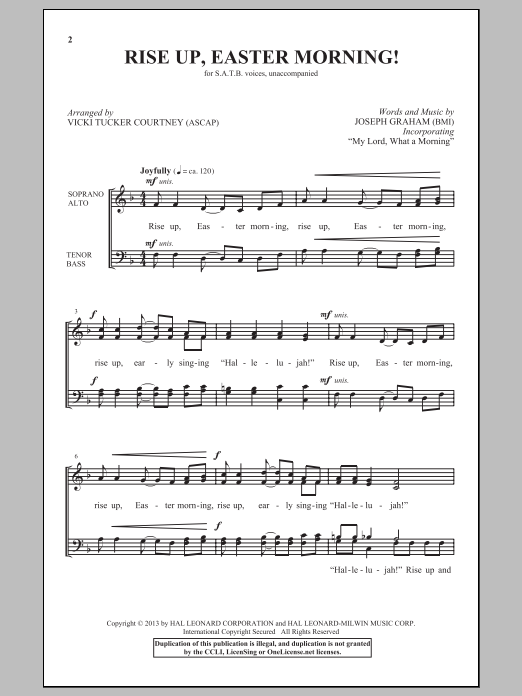 Learn to play Vicki Tucker Courtney Rise Up, Easter Morning! sheet music for SATB Choir in minutes. Price: 3.9900$ Vicki Tucker Courtney Rise Up, Easter Morning! sheet music notes and chords arranged for SATB Choir