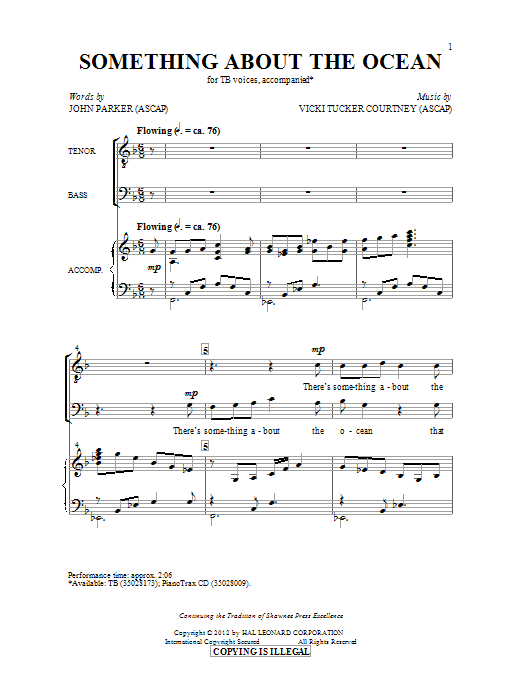 Learn to play Vicki Tucker Courtney Something About The Ocean sheet music for TB Choir in minutes. Price: 3.9900$ Vicki Tucker Courtney Something About The Ocean sheet music notes and chords arranged for TB Choir