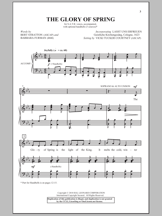 Learn to play Vicki Tucker Courtney The Glory Of Spring sheet music for SATB Choir in minutes. Price: 3.9900$ Vicki Tucker Courtney The Glory Of Spring sheet music notes and chords arranged for SATB Choir