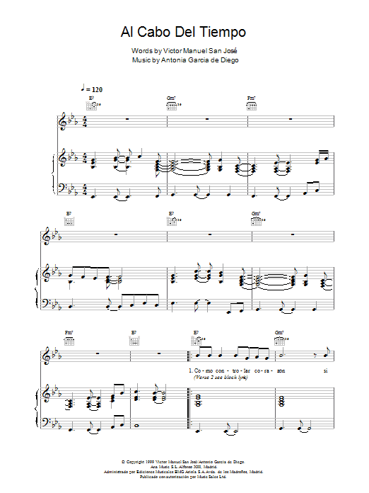 Victor Manuel San José Al Cabo Del Tiempo sheet music notes and chords - Download Printable PDF and start playing in minutes.