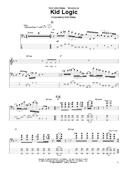 Victor Bailey Kid Logic sheet music notes and chords. Download Printable PDF.