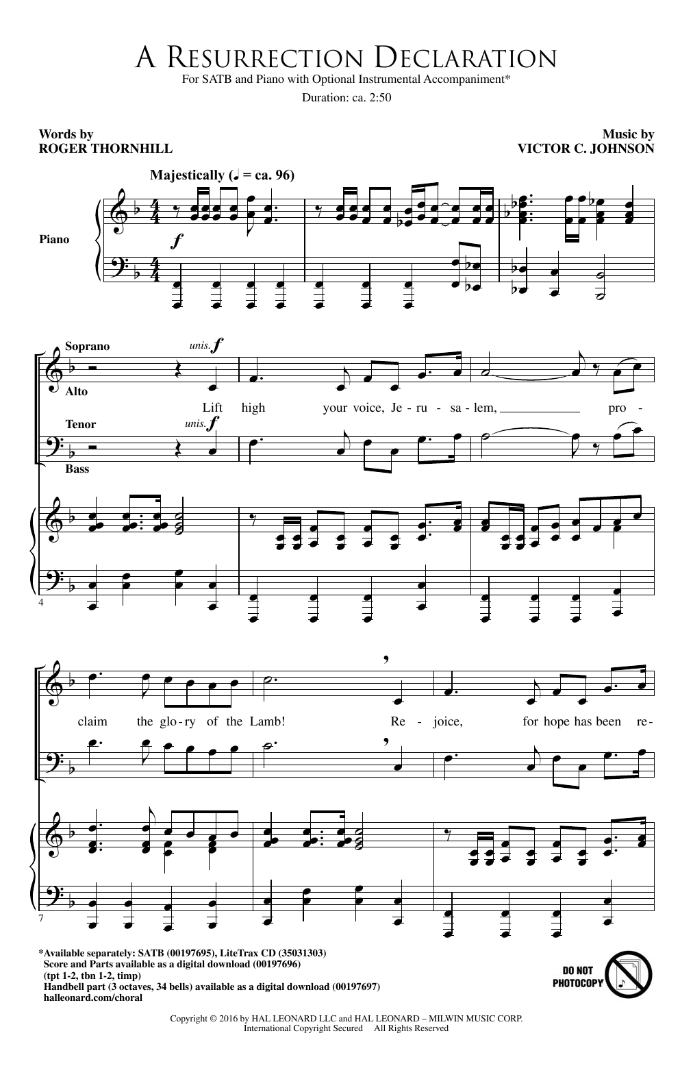 Learn to play Victor C. Johnson A Resurrection Declaration sheet music for SATB Choir in minutes. Price: 3.9900$ Victor C. Johnson A Resurrection Declaration sheet music notes and chords arranged for SATB Choir