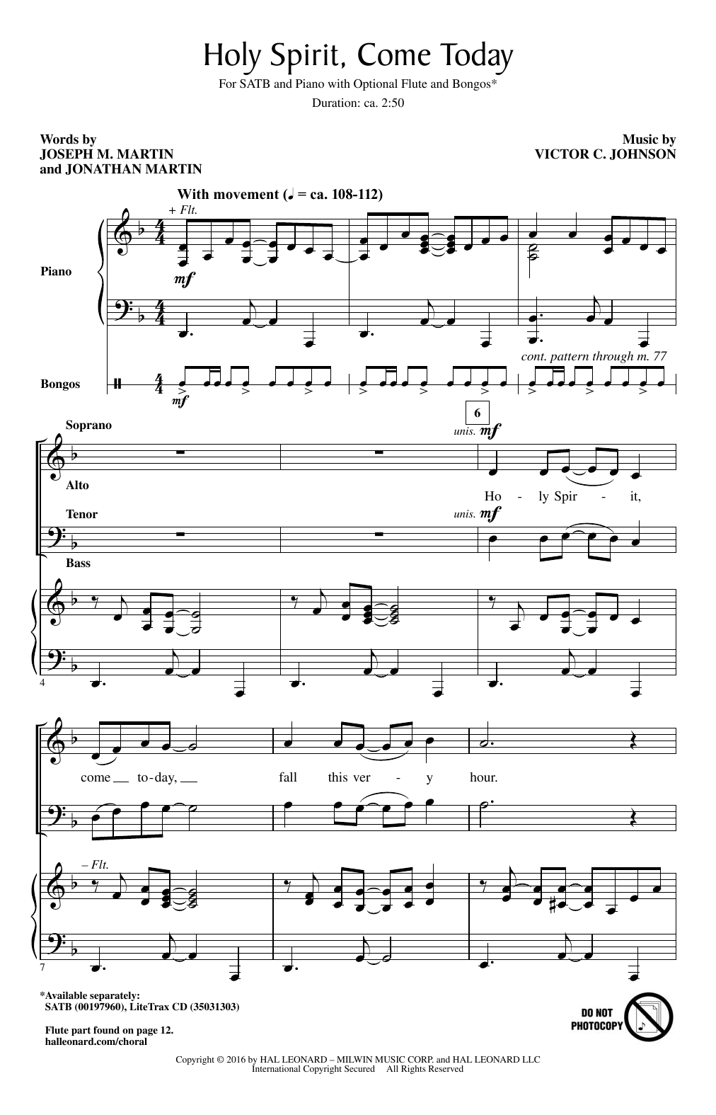 Learn to play Victor C. Johnson Holy Spirit, Come Today sheet music for SATB Choir in minutes. Price: 3.9900$ Victor C. Johnson Holy Spirit, Come Today sheet music notes and chords arranged for SATB Choir