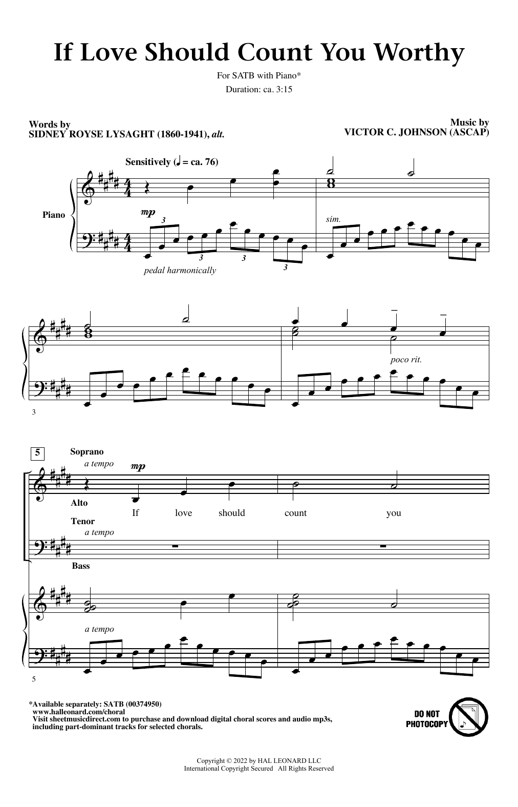 Learn to play Victor C. Johnson If Love Should Count You Worthy sheet music for SATB Choir in minutes. Price: 3.9900$ Victor C. Johnson If Love Should Count You Worthy sheet music notes and chords arranged for SATB Choir