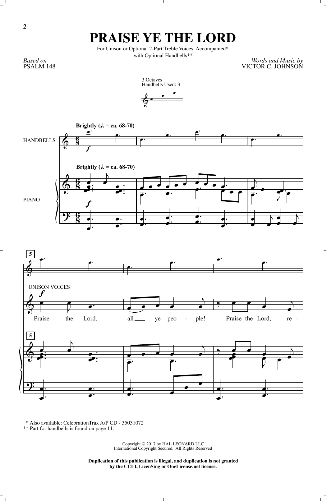 Learn to play Victor C. Johnson Praise Ye The Lord sheet music for Unison Choir in minutes. Price: 3.9900$ Victor C. Johnson Praise Ye The Lord sheet music notes and chords arranged for Unison Choir