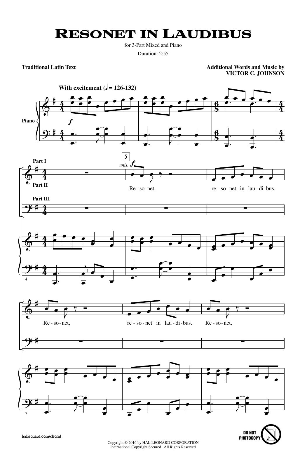Learn to play Victor C. Johnson Resonet In Laudibus sheet music for 3-Part Mixed Choir in minutes. Price: 3.9900$ Victor C. Johnson Resonet In Laudibus sheet music notes and chords arranged for 3-Part Mixed Choir