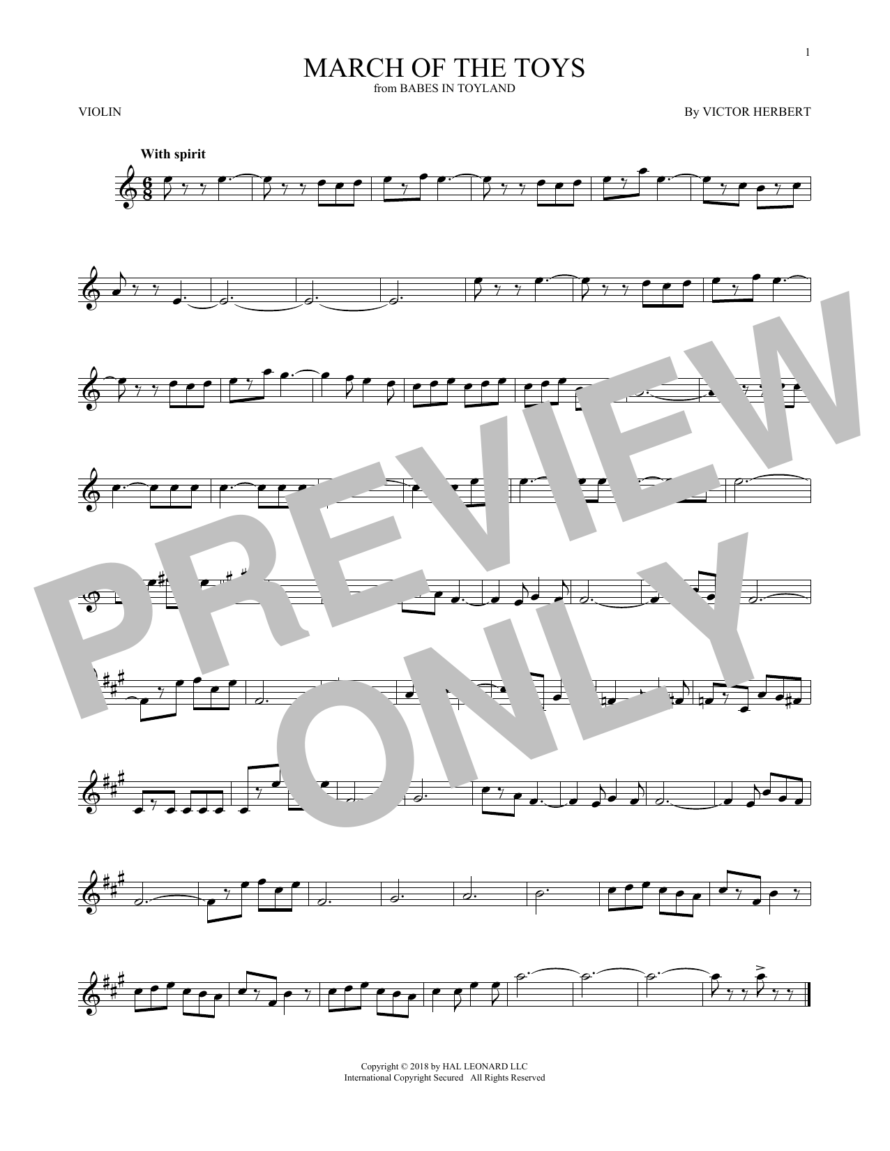 Learn to play Victor Herbert March Of The Toys (from Babes In Toyland) sheet music for Violin Solo in minutes. Price: 4.4900$ Victor Herbert March Of The Toys (from Babes In Toyland) sheet music notes and chords arranged for Violin Solo