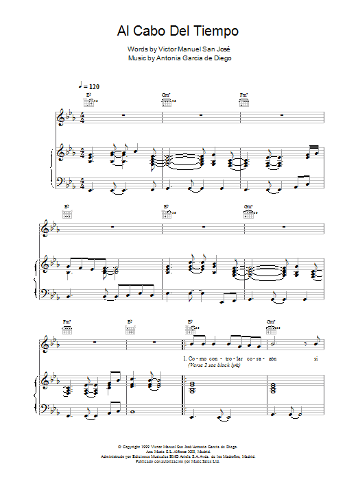 Learn to play Victor Manuel San José Al Cabo Del Tiempo sheet music for Piano, Vocal & Guitar in minutes. Price: 7.8900$ Victor Manuel San José Al Cabo Del Tiempo sheet music notes and chords. Download Printable PDF.