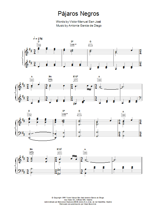 Victor Manuel San José Pájaros Negros sheet music notes and chords. Download Printable PDF.