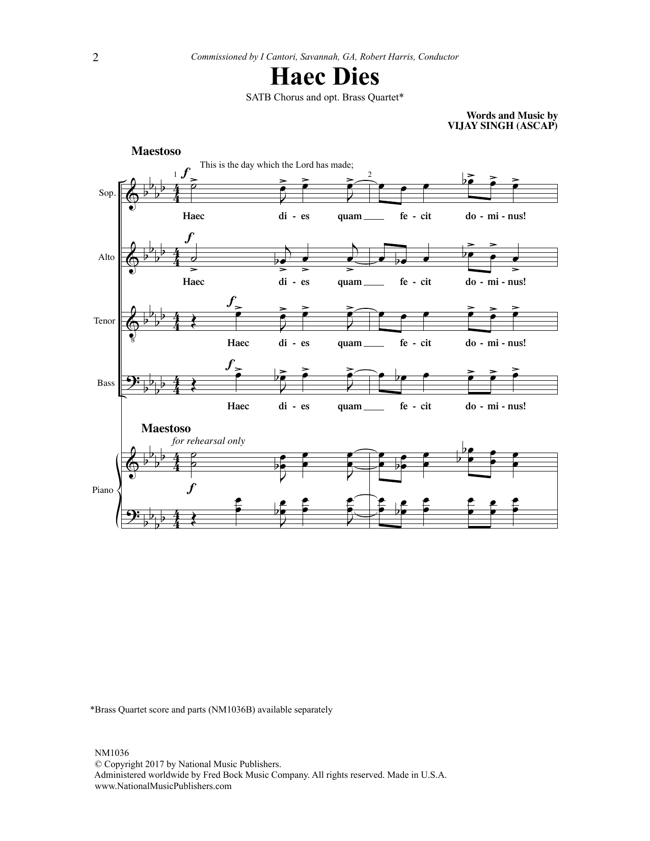 Vijay Singh Haec Dies sheet music notes and chords. Download Printable PDF.