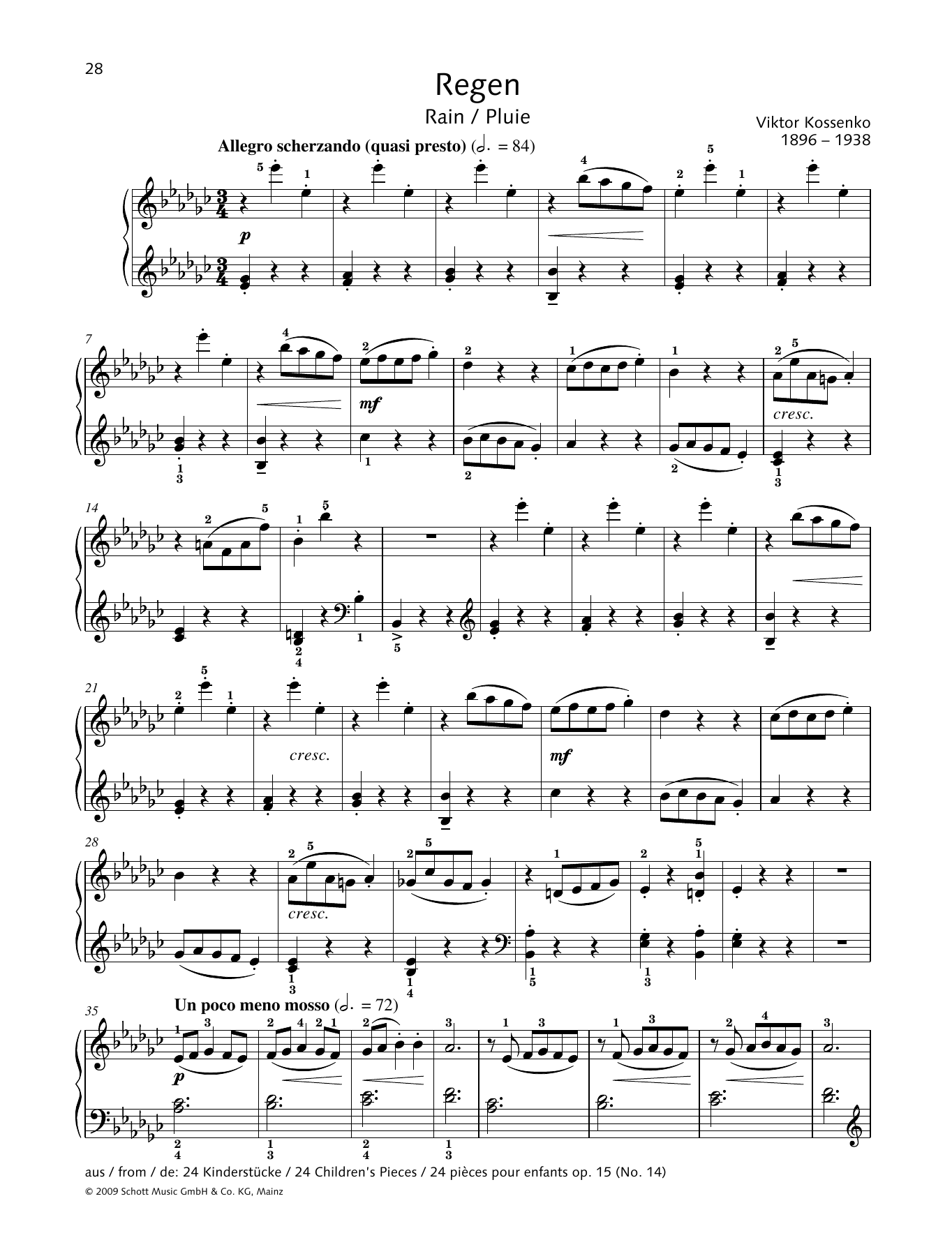 Learn to play Viktor Kossenko Rain sheet music for Piano Solo in minutes. Price: 6.9900$ Viktor Kossenko Rain sheet music notes and chords arranged for Piano Solo