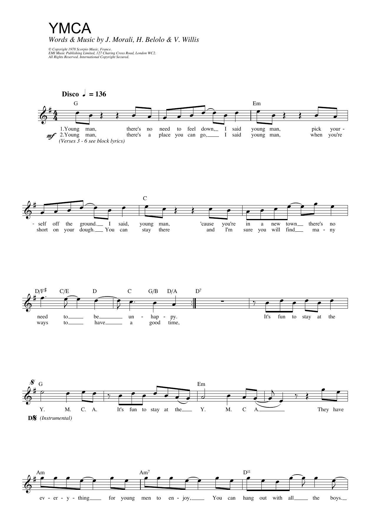 Village People Y.M.C.A. sheet music notes and chords. Download Printable PDF.