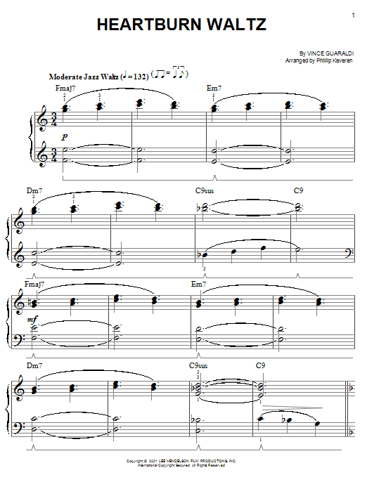Vince Guaraldi Heartburn Waltz sheet music notes and chords. Download Printable PDF.
