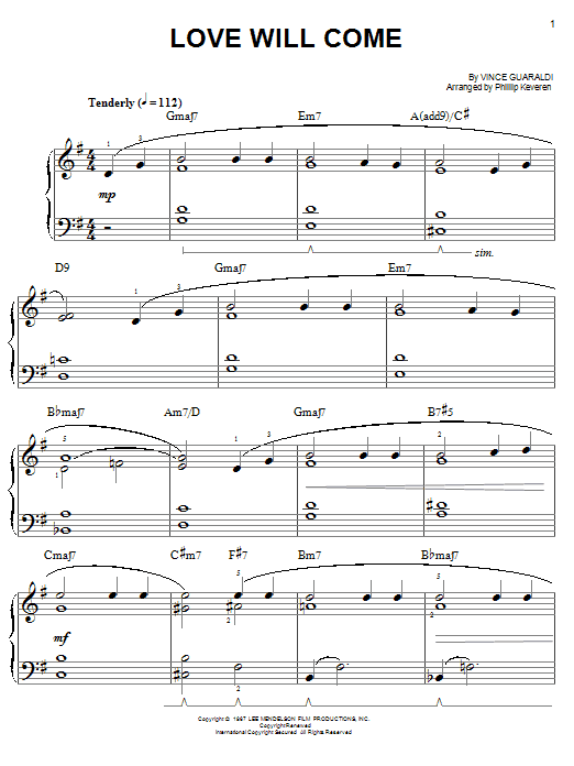 Vince Guaraldi Love Will Come sheet music notes and chords. Download Printable PDF.