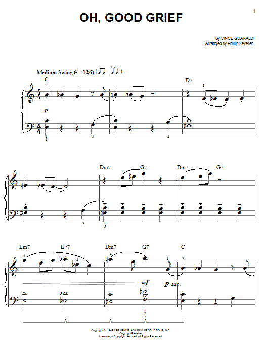 Vince Guaraldi Oh, Good Grief sheet music notes and chords arranged for Easy Piano