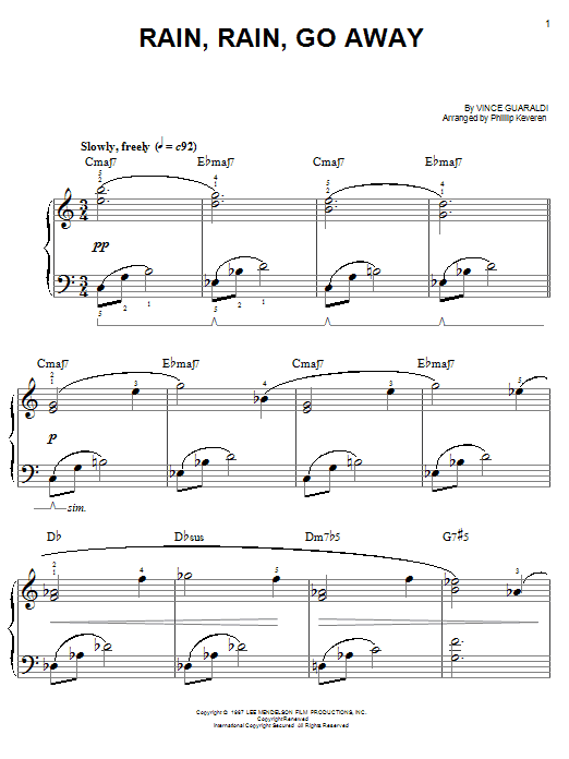 Vince Guaraldi Rain, Rain, Go Away sheet music notes and chords. Download Printable PDF.