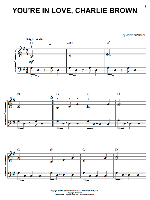 Vince Guaraldi You're In Love, Charlie Brown sheet music notes and chords. Download Printable PDF.