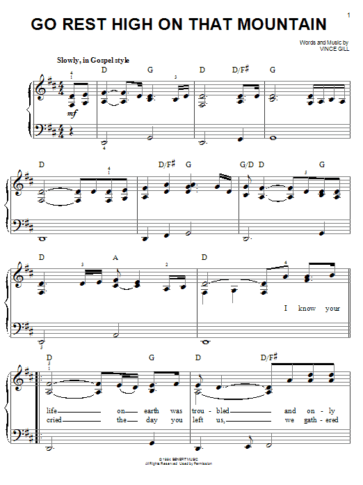 Vince Gill Go Rest High On That Mountain Sheet Music Pdf Notes Chords Pop Score Piano Vocal Guitar Right Hand Melody Download Printable Sku 94808