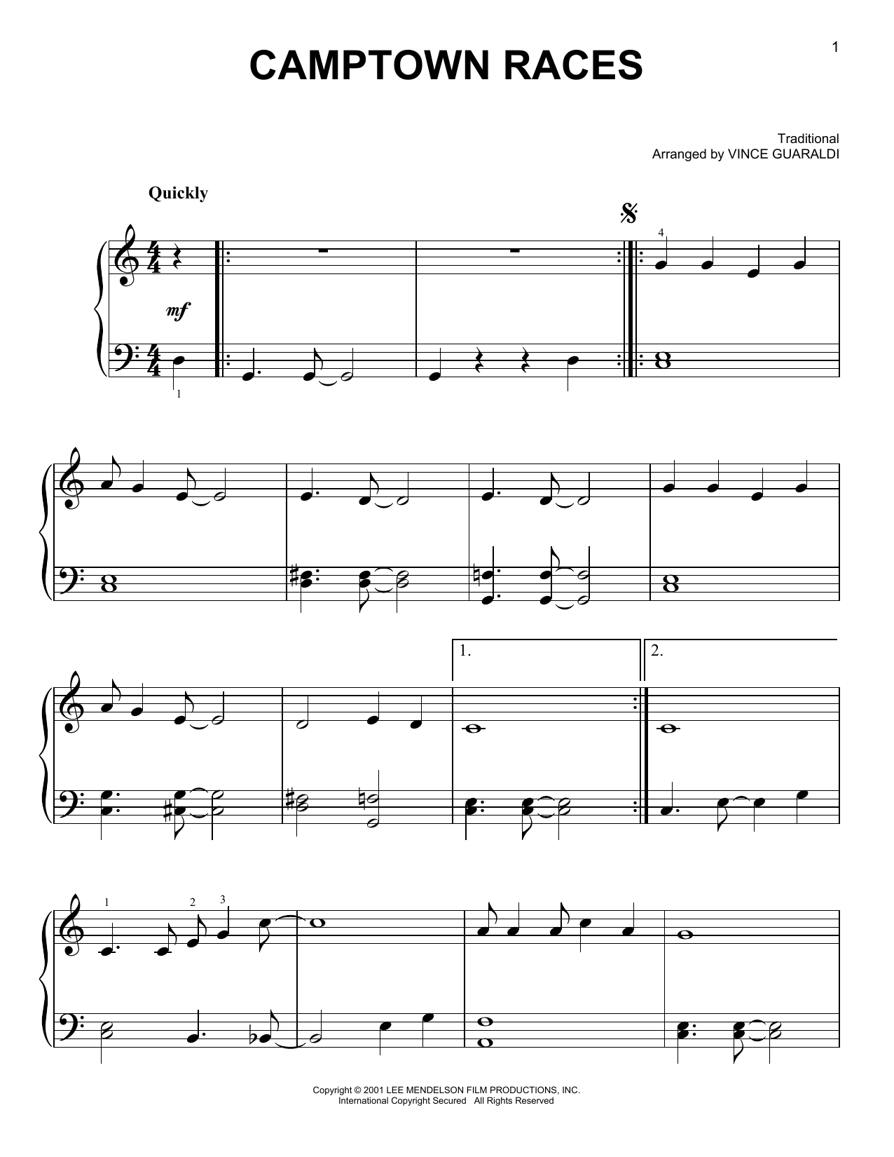 Vince Guaraldi Camptown Races sheet music notes and chords. Download Printable PDF.