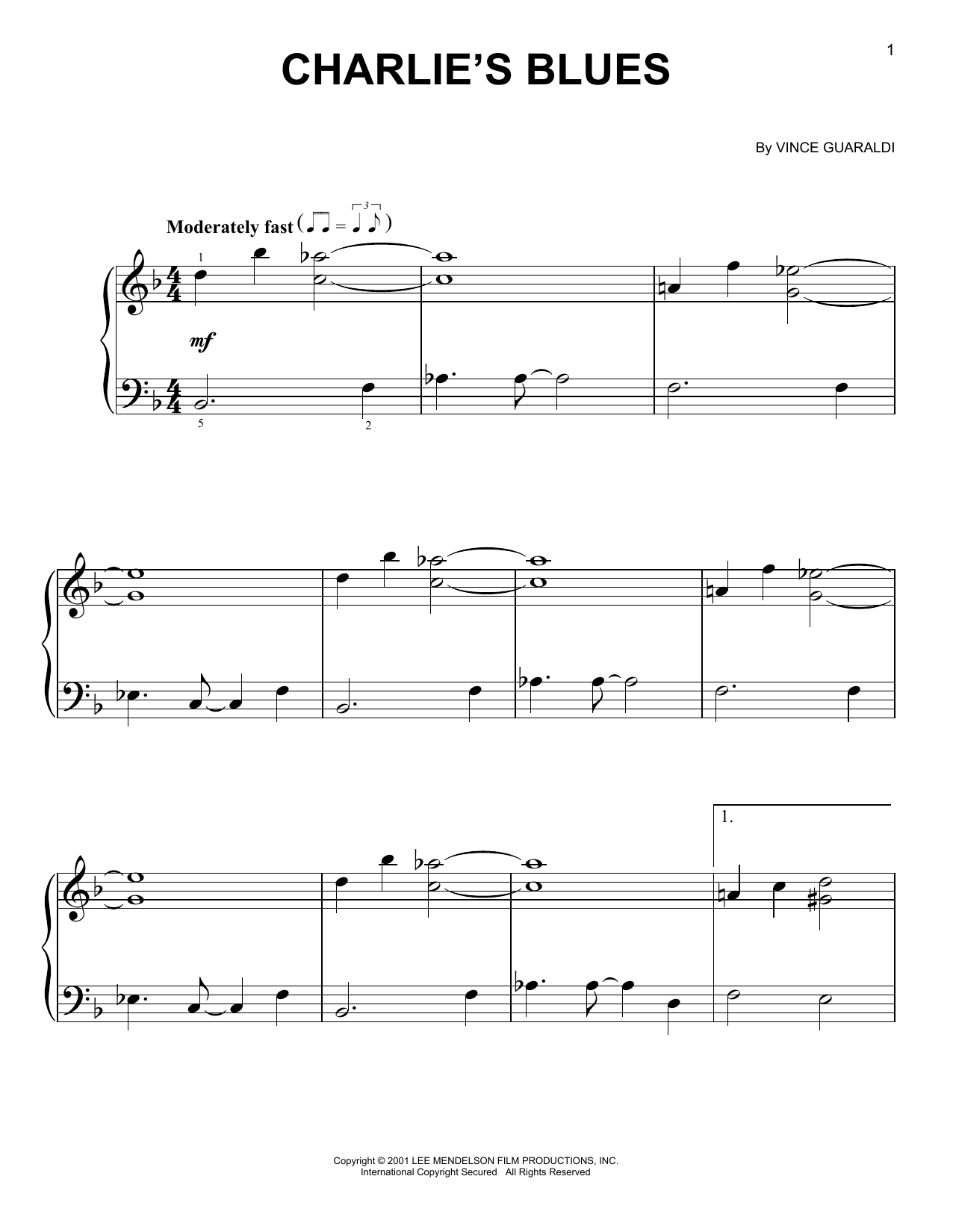 Vince Guaraldi Charlie's Blues sheet music notes and chords. Download Printable PDF.