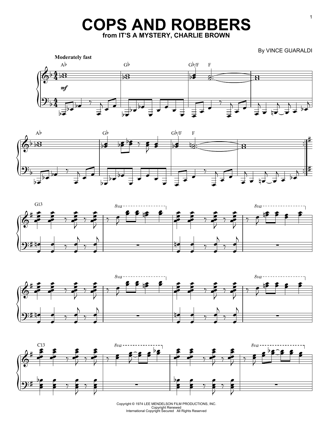 Vince Guaraldi Cops And Robbers sheet music notes and chords. Download Printable PDF.