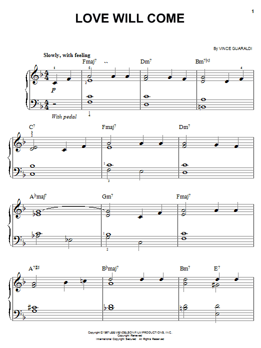 Vince Guaraldi Love Will Come sheet music notes and chords. Download Printable PDF.