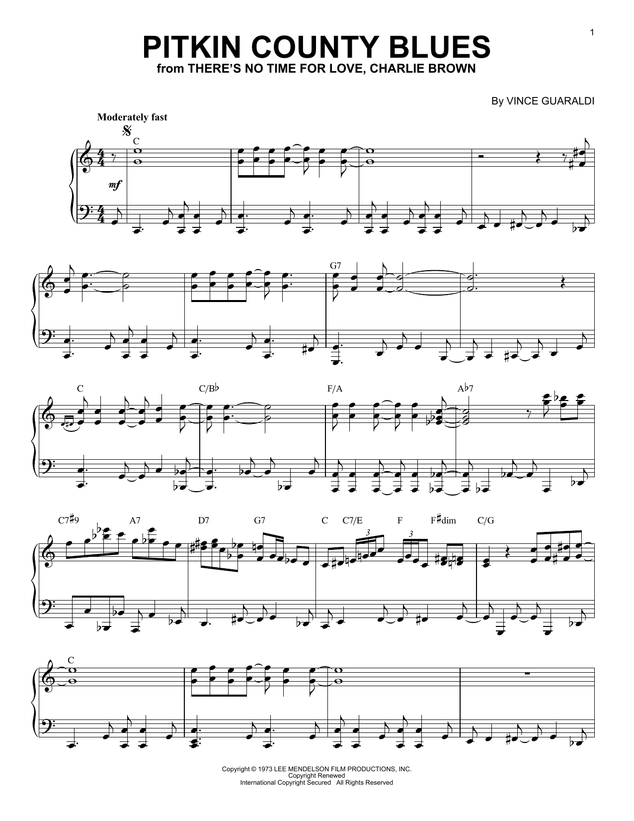 Vince Guaraldi Pitkin Country Blues sheet music notes and chords. Download Printable PDF.