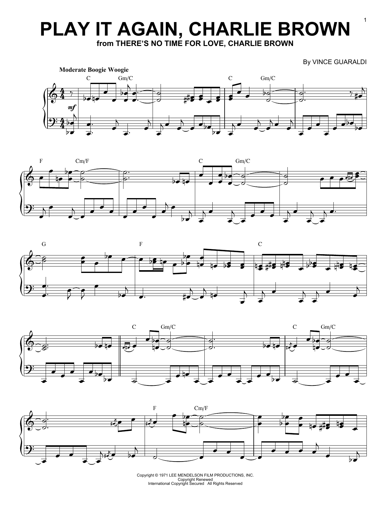 Learn to play Vince Guaraldi Play It Again, Charlie Brown sheet music for Piano Solo in minutes. Price: 7.8900$ Vince Guaraldi Play It Again, Charlie Brown sheet music notes and chords arranged for Piano Solo