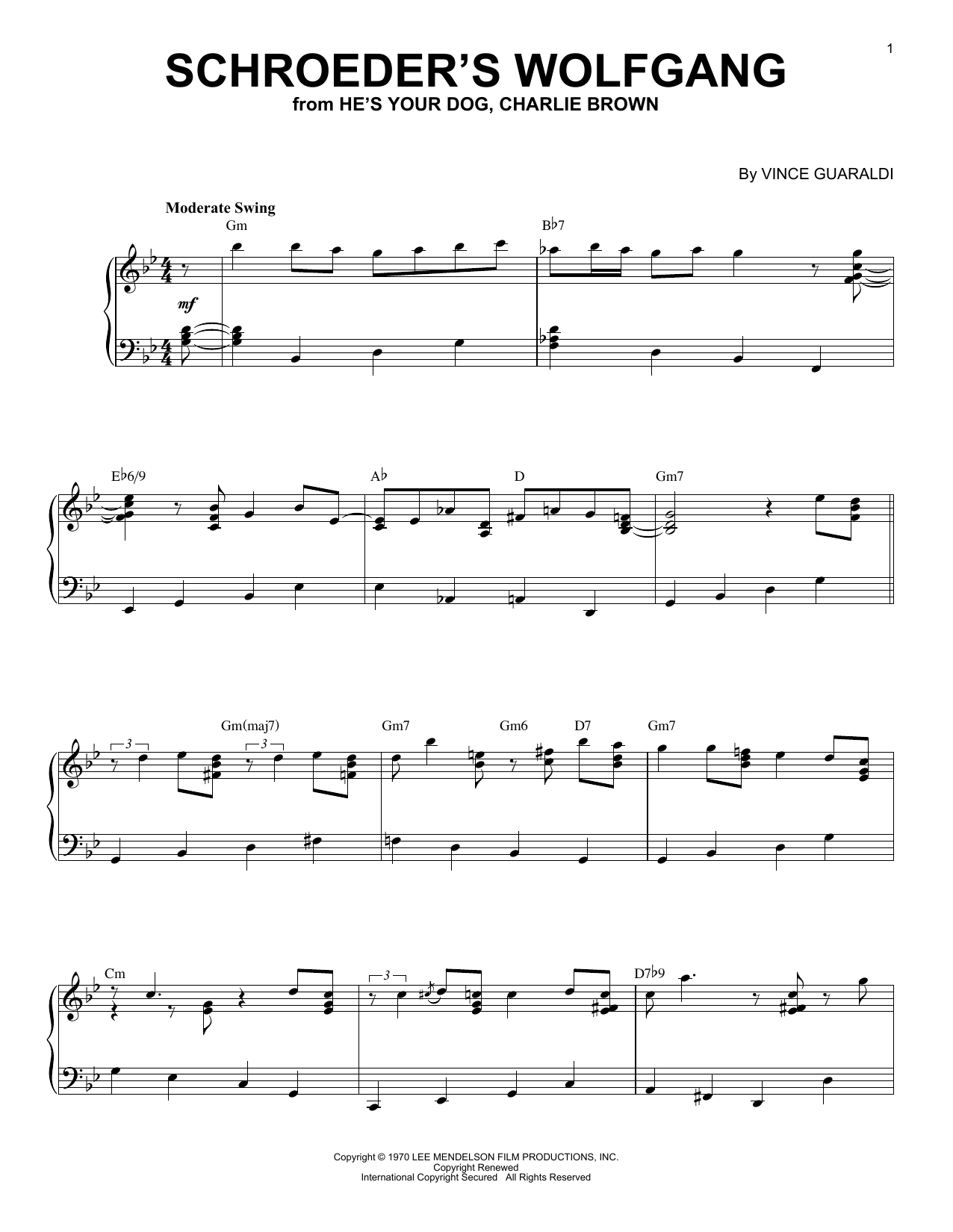 Vince Guaraldi Schroeder's Wolfgang sheet music notes and chords. Download Printable PDF.