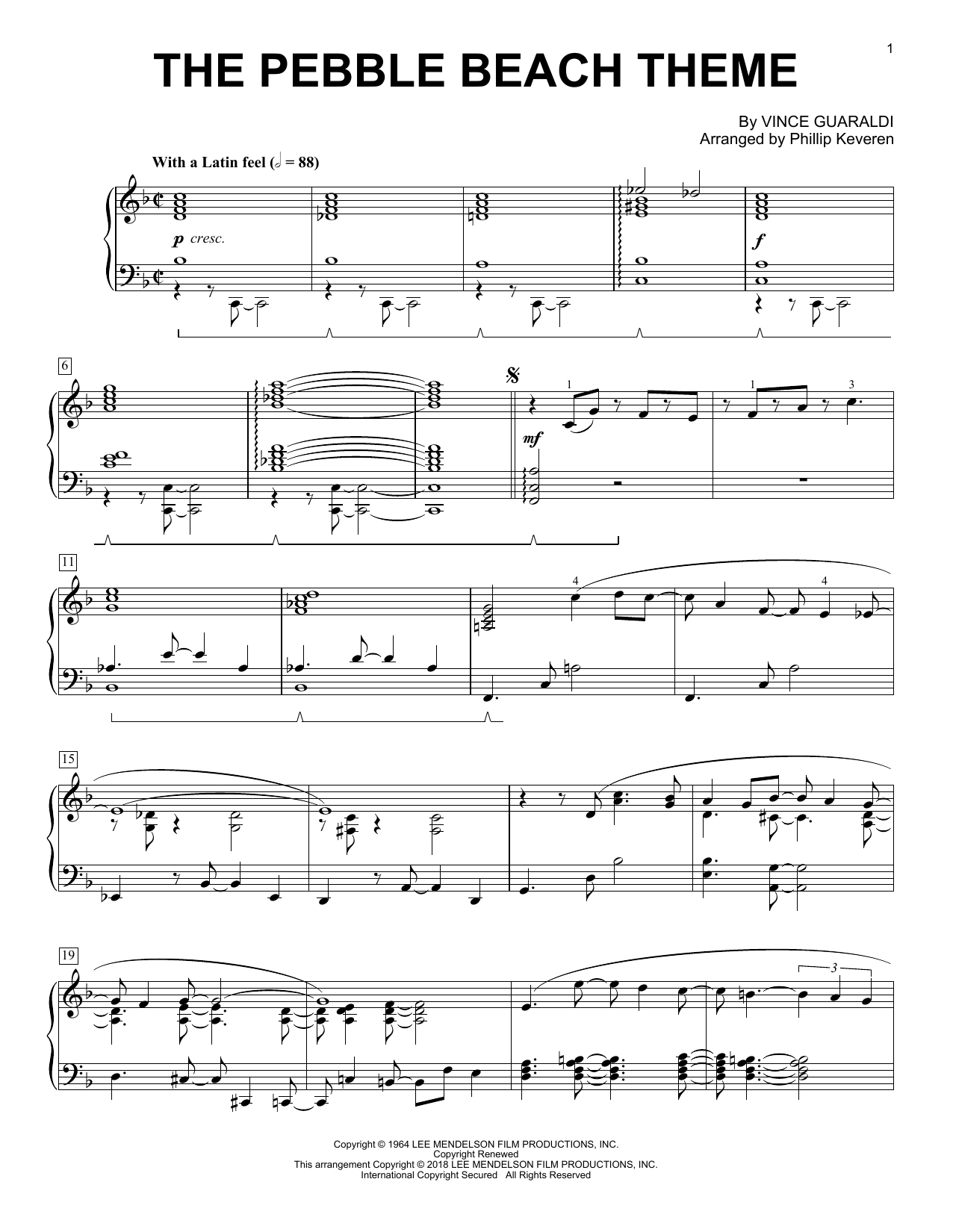 Learn to play Vince Guaraldi The Pebble Beach Theme (arr. Phillip Keveren) sheet music for Piano Solo in minutes. Vince Guaraldi The Pebble Beach Theme (arr. Phillip Keveren) sheet music notes and chords