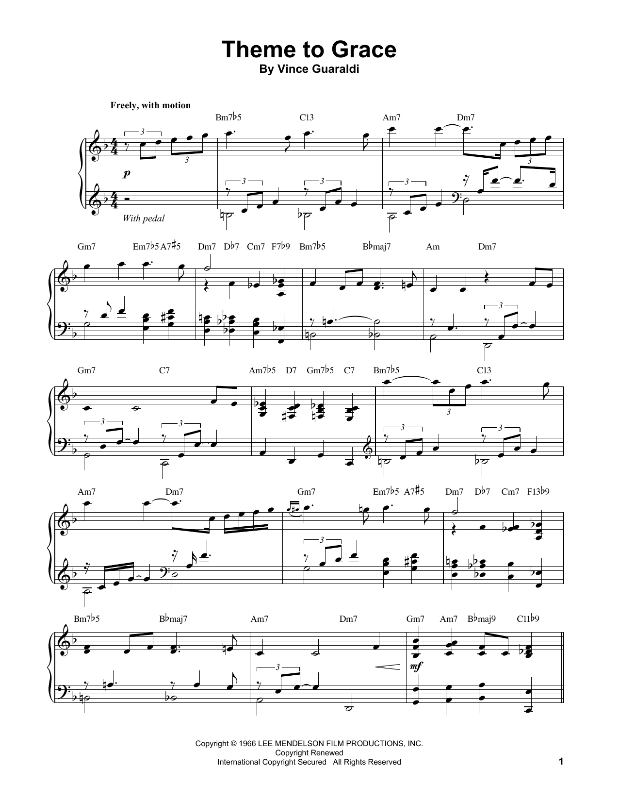 Vince Guaraldi Theme To Grace sheet music notes and chords. Download Printable PDF.