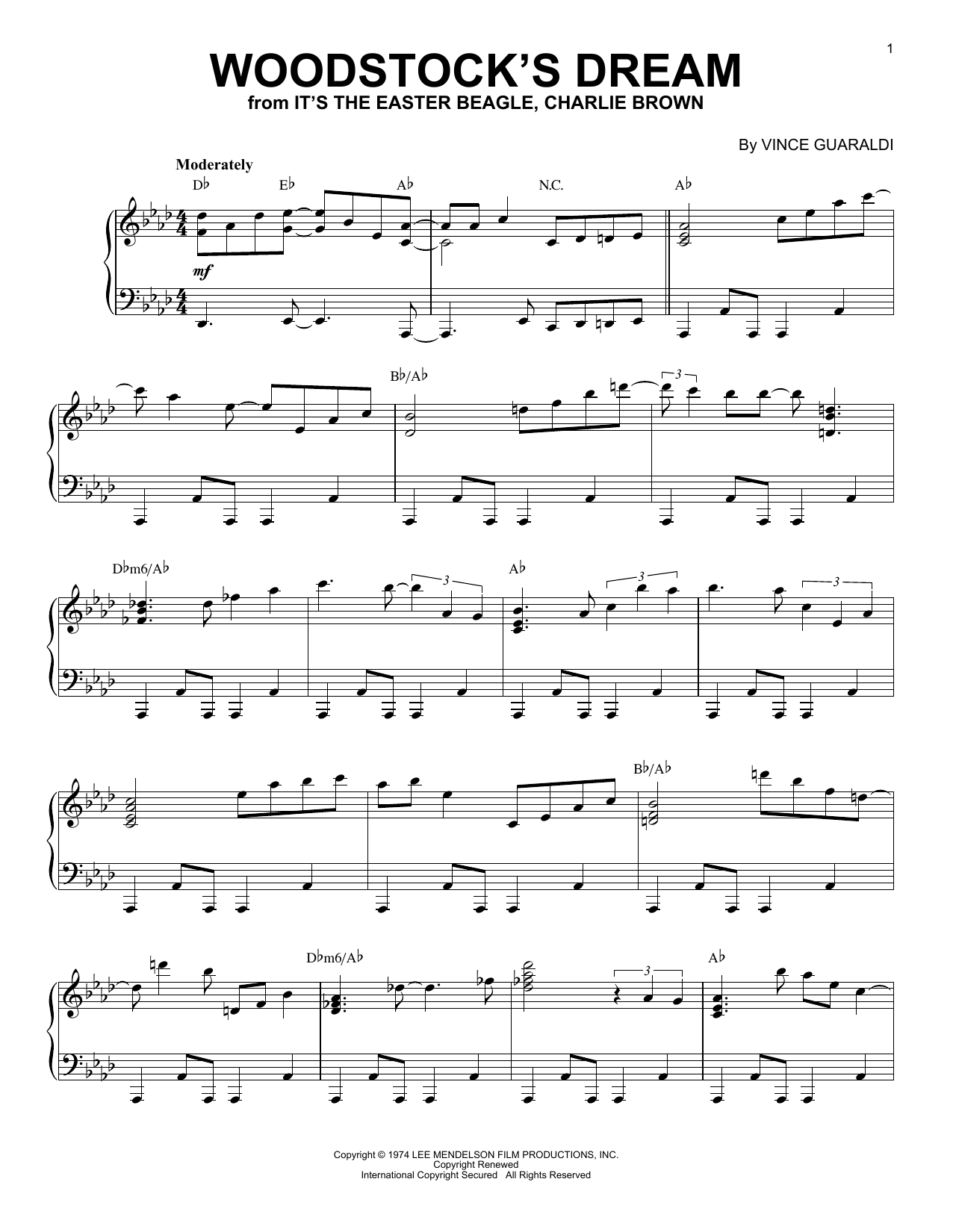 Vince Guaraldi Woodstock's Dream sheet music notes and chords. Download Printable PDF.