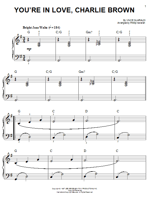 Learn to play Vince Guaraldi You're In Love, Charlie Brown (arr. Phillip Keveren) sheet music for Piano Solo in minutes. Vince Guaraldi You're In Love, Charlie Brown (arr. Phillip Keveren) sheet music notes and chords. Download Printable PDF.