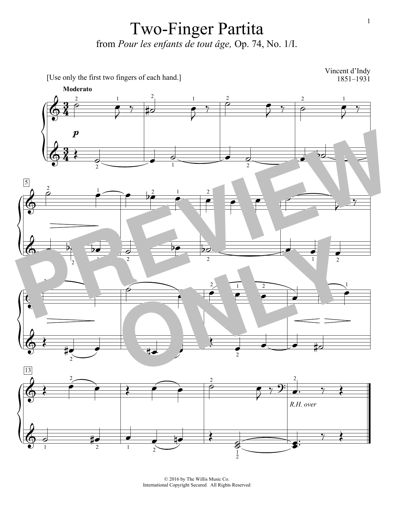 Vincent d'Indy Two-Finger Partita sheet music notes and chords. Download Printable PDF.