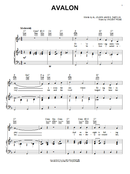 Vincent Rose Avalon sheet music notes and chords. Download Printable PDF.