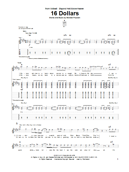 Volbeat 16 Dollars sheet music notes and chords. Download Printable PDF.