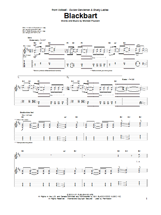 Volbeat Blackbart sheet music notes and chords. Download Printable PDF.