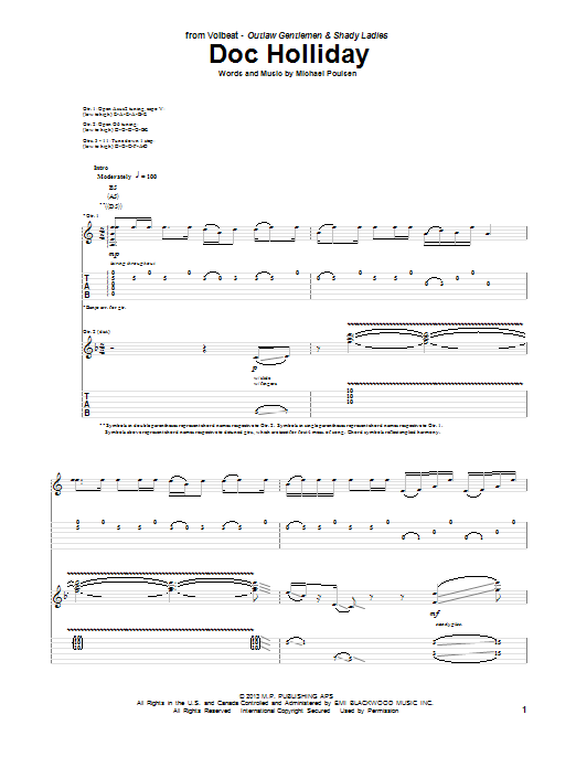 Volbeat Doc Holliday sheet music notes and chords. Download Printable PDF.