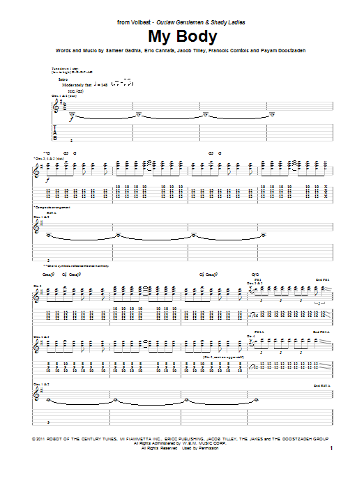 Volbeat My Body sheet music notes and chords. Download Printable PDF.