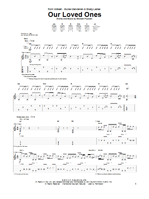 Volbeat Our Loved Ones sheet music notes and chords. Download Printable PDF.