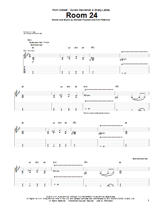 Volbeat Room 24 sheet music notes and chords. Download Printable PDF.