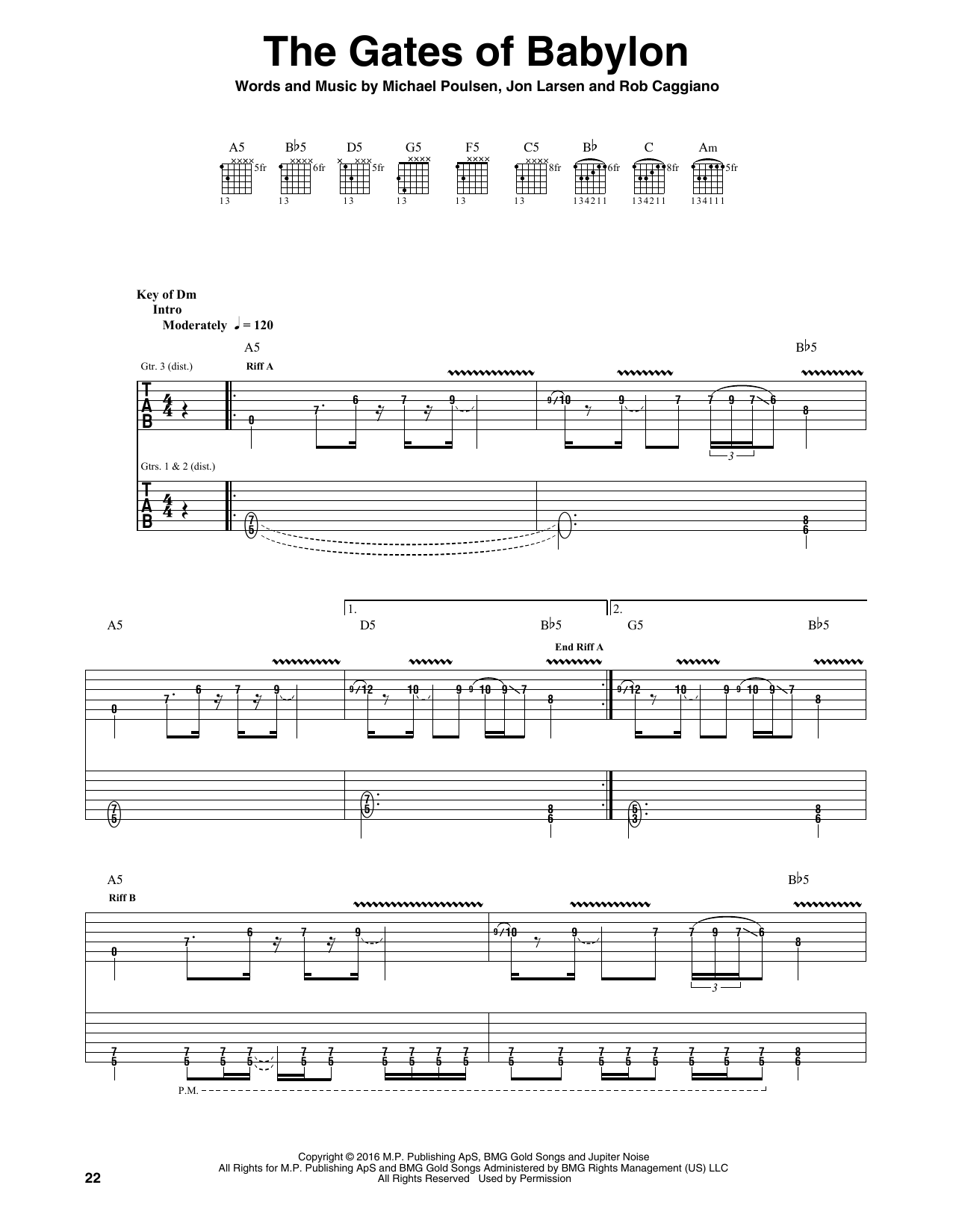 Volbeat The Gates Of Babylon sheet music notes and chords. Download Printable PDF.