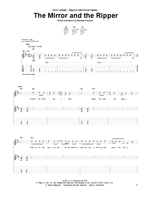 Learn to play Volbeat The Mirror And The Ripper sheet music for Guitar Tab in minutes. Price: 6.9900$ Volbeat The Mirror And The Ripper sheet music notes and chords arranged for Guitar Tab