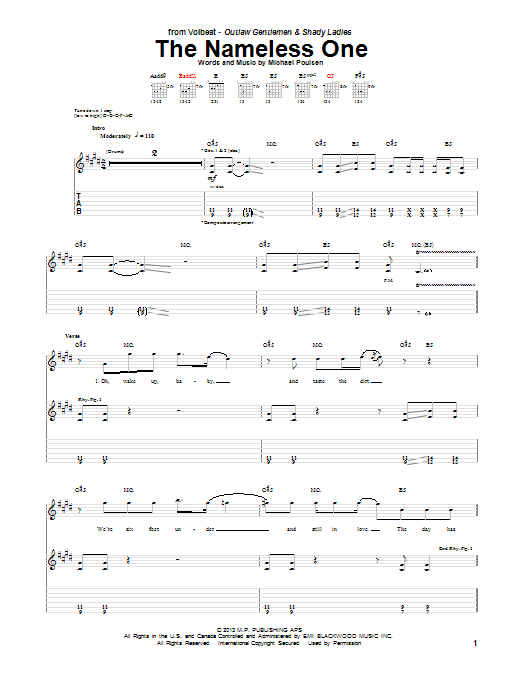 Volbeat The Nameless One sheet music notes and chords. Download Printable PDF.