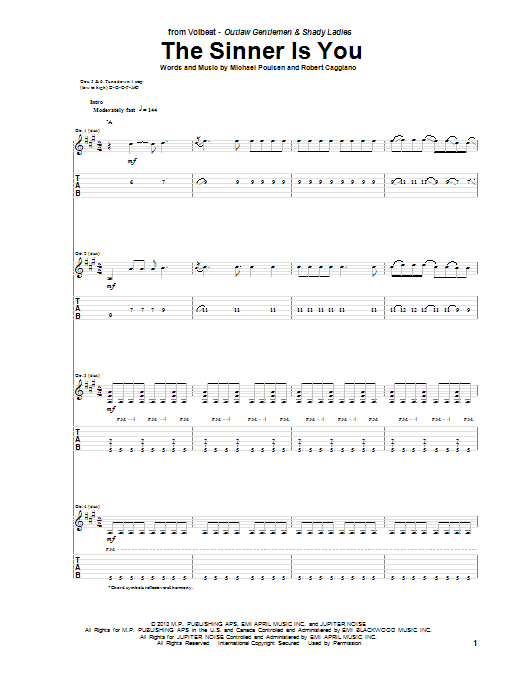 Volbeat The Sinner Is You sheet music notes and chords. Download Printable PDF.