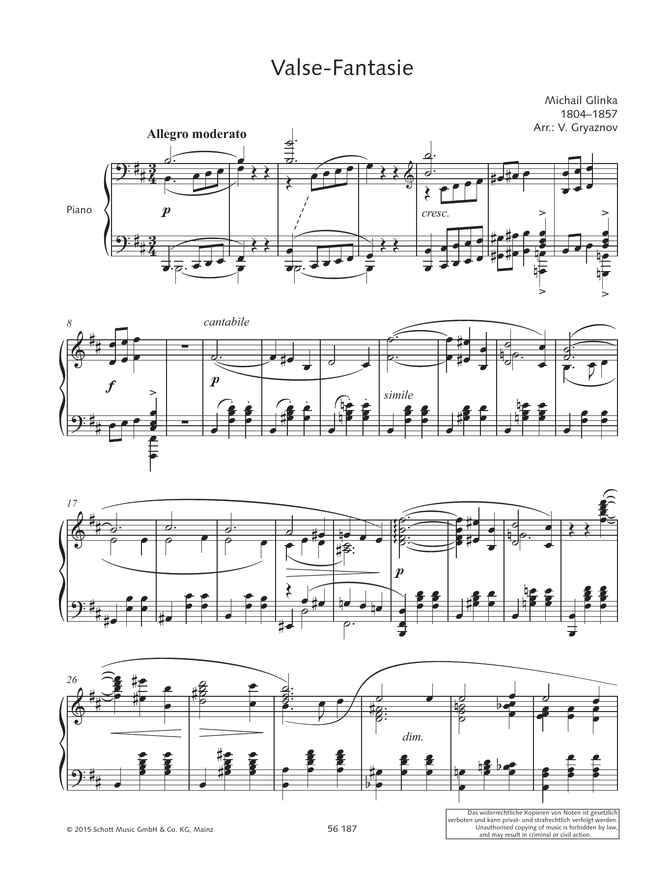 Vyacheslav Gryaznov Valse-Fantasie sheet music notes and chords. Download Printable PDF.