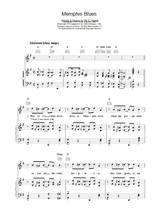 Traditional Memphis Blues sheet music notes and chords. Download Printable PDF.