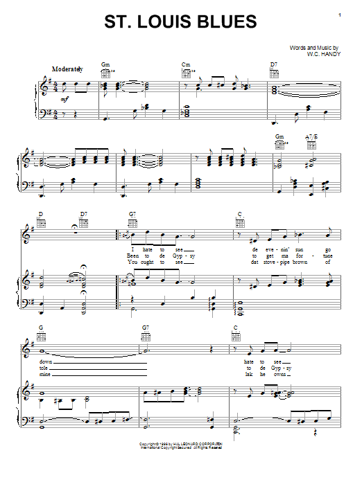 W.C. Handy St. Louis Blues sheet music notes and chords. Download Printable PDF.
