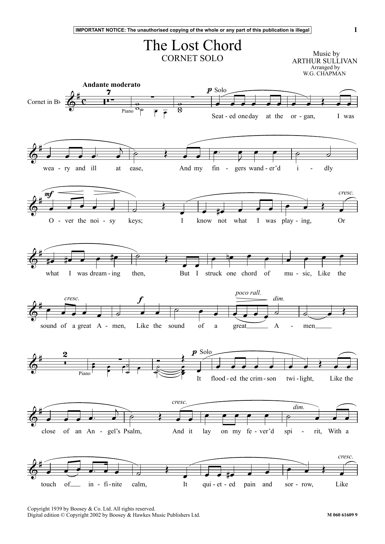 Learn to play W.G. Chapman The Lost Chord sheet music for Instrumental Solo in minutes. Price: 5.9900$ W.G. Chapman The Lost Chord sheet music notes and chords arranged for Instrumental Solo